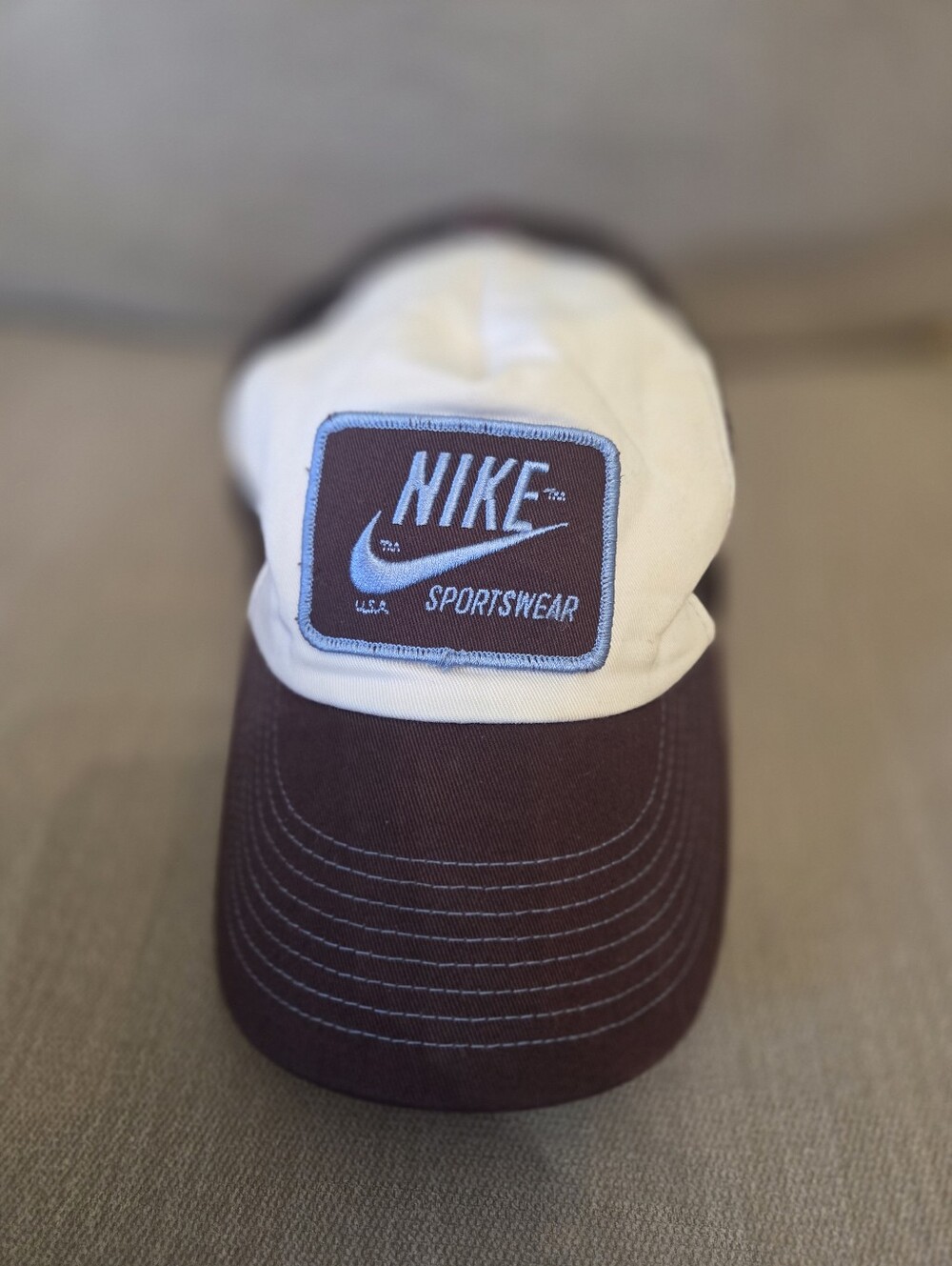 Nike Rare Patch Blue, Brown And White Trucker Baseball Cap Hat New Without Tags.